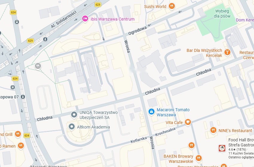 Mapa okolicy: salon BAGART przy ul. Wronia i Chłodnej, obok hotelu ibis Warszawa Centrum, Al. Solidarności i Browarów Warszawskich